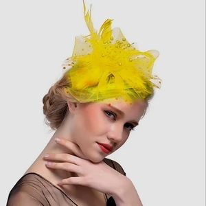 Elegant Feathers Yellow 3 PC Fascinator Headband and Clip Beloved Millinery NWT